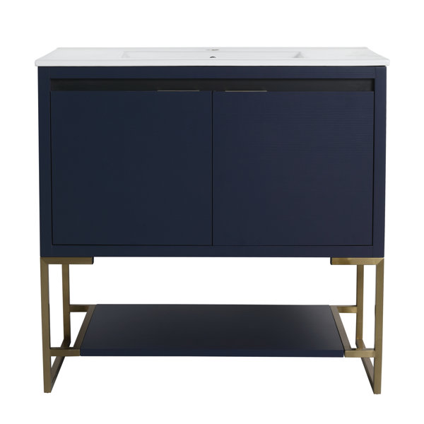 Everly Quinn Freestanding Bathroom Vanity, 36x18, Adjustable Shelf